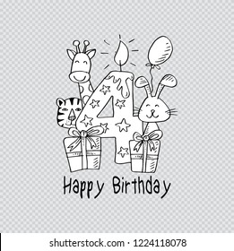 Happy birthday  with candle and cute animals