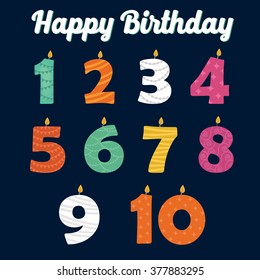 Happy Birthday Candles In Numbers For Your Family Party. Vector Illustration