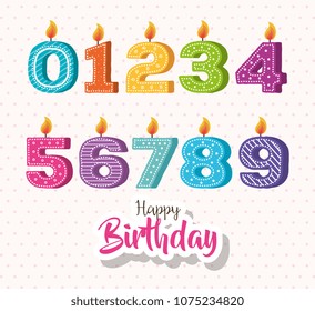 happy birthday candles set icons
