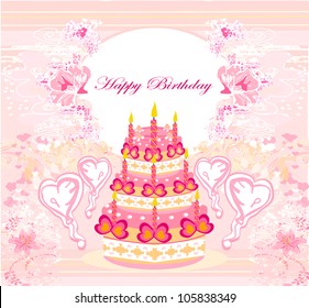 Birthday Card Cake Over Vintage Background Stock Illustration 507854107