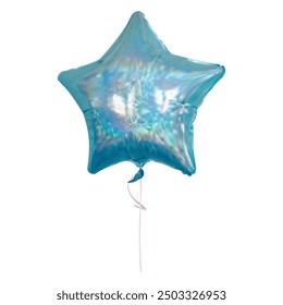 Happy birthday card. Air balloon vector 3d icon with inscription. Blue inflatable ball in the shape of a star for birthday celebrations