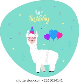happy birthday card with alpaca in glasses