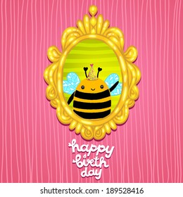 Happy Birthday card background with a bee. Vector holiday party template
