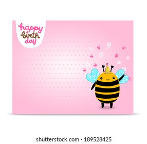 Happy Birthday card background with a bee. Vector holiday party template