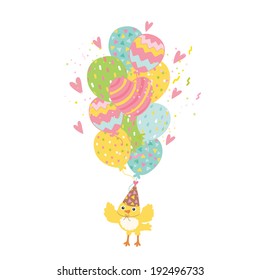 Happy Birthday card background with a bird and balloons.