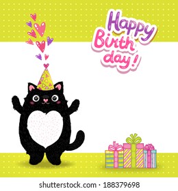 Happy Birthday Card Background Cat Vector Stock Vector (Royalty Free ...