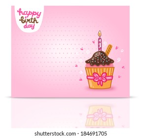 Happy Birthday card background with cupcake. Vector holiday party template