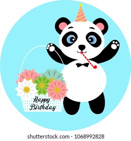 Happy Birthday card background with cute funny panda