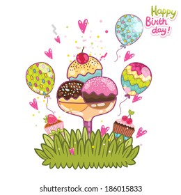 Happy Birthday card background ice cream. Vector holiday party template