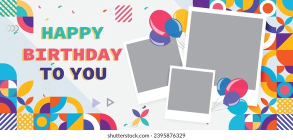 happy birthday card with balloon and photo frame design template