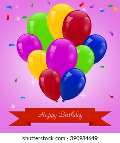 Happy Birthday Balloons Greeting Card Blue Stock Vector (Royalty Free ...