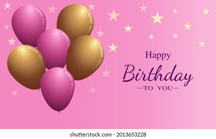 Happy birthday card with balloons and confetti.