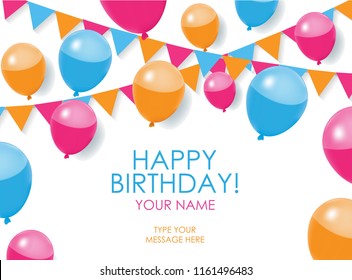 Happy Birthday Card Balloons Flags White Stock Vector (Royalty Free ...