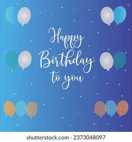 happy birthday card with balloons and gifts.