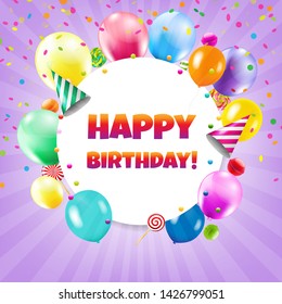 Happy Birthday Card With Balloons With Gradient Mesh, Vector Illustration