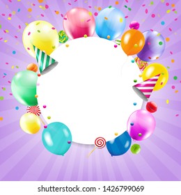 Happy Birthday Card With Balloons With Gradient Mesh, Vector Illustration

