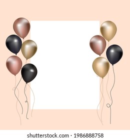 Happy birthday card with balloons on pastel background and blank area for greeting. Vector illustration.