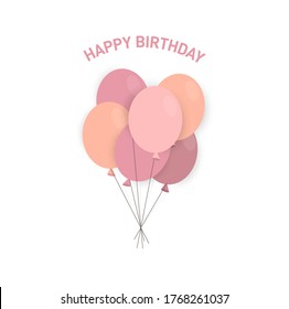 Happy birthday card with balloons in pastel color. Vector illustration.