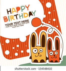 Happy Birthday card with balloons and rabbits