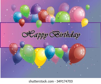 Happy birthday card with balloons and stars