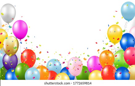 Happy Birthday Card With Balloons Transparent Background With Gradient Mesh, Vector Illustration