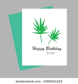 happy birthday card with bamboo leaves-vector illustration.