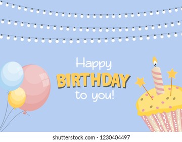 Happy Birthday Card Baner Background  with Cake. Vector Illustration EPS10