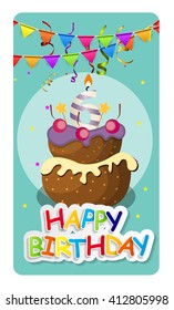 Happy Birthday Card Baner Background  with Cake and Flags. Vector Illustration EPS10