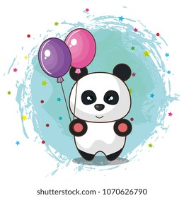 happy birthday card with bear panda