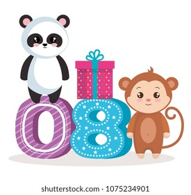 happy birthday card with bear panda amd monkey