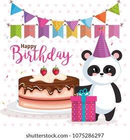 happy birthday card with bear panda