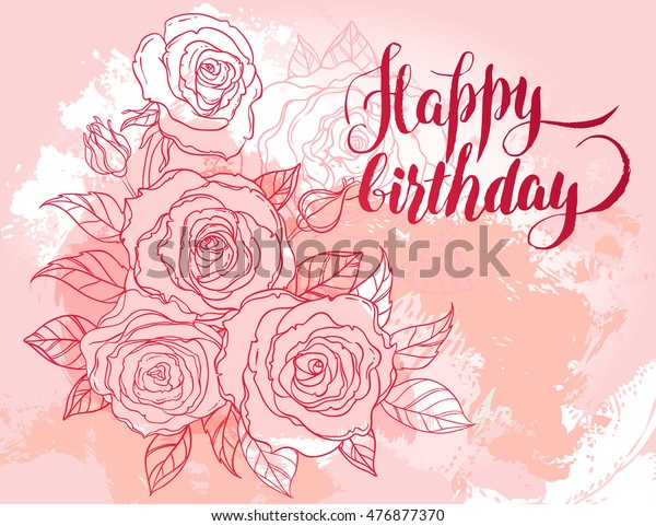 Happy Birthday Card Beautiful Roses Bouquet Royalty Free Stock Image