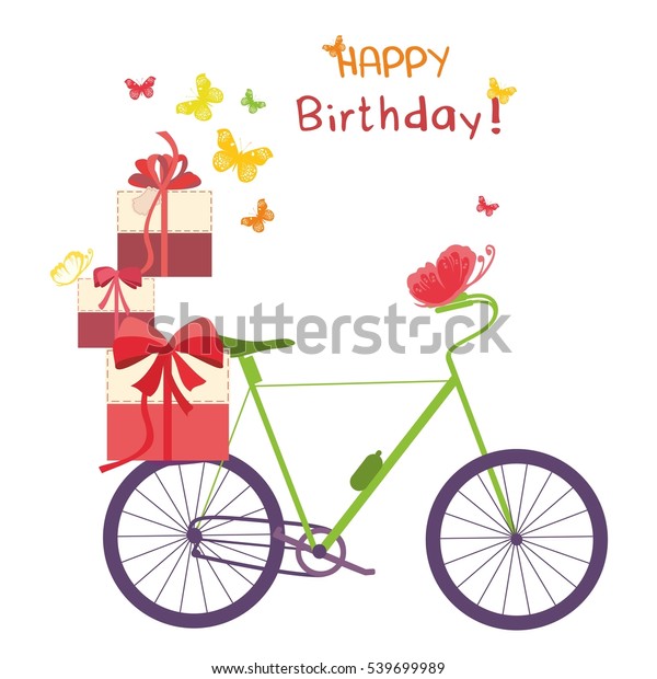Feliz cumpleaños con regalos, mariposas,: vector de (libre regalías) | Shutterstock