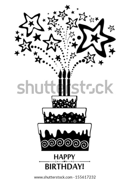 happy birthday card black white cake stock vector royalty free 155617232