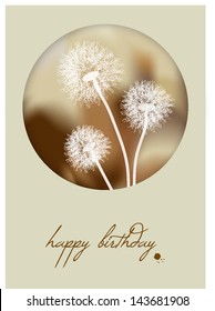 Happy birthday card. Blowball flower painting background.