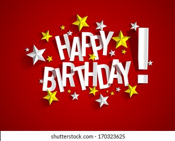 Happy Birthday Card With Blue And Silver Stars Vector Illustration