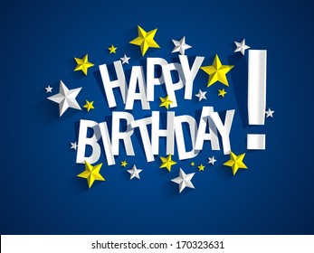 Happy Birthday Card With Blue and Silver Stars vector illustration