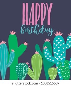 Happy Birthday card with boho elements. Vector illustration