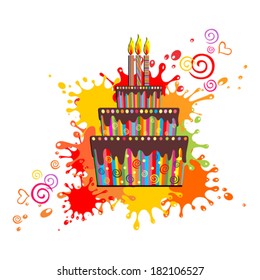 Happy Birthday Card. Birthday Cake With 3 Candles. Vector Illustration 