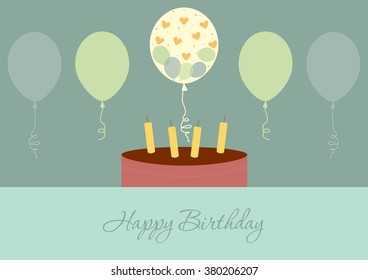 Happy birthday card with birthday cake and balloon ,Vector illustrations