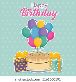 happy birthday card with cake and balloons helium