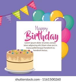 happy birthday card with cake and balloons helium