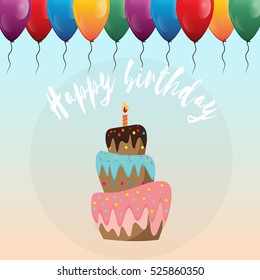 Happy Birthday Card Cake Balloons Stock Vector (Royalty Free) 525860350 ...