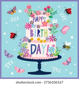 happy birthday card with cake and candles