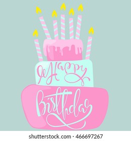 Happy birthday card with cake and candles. Vector illustration