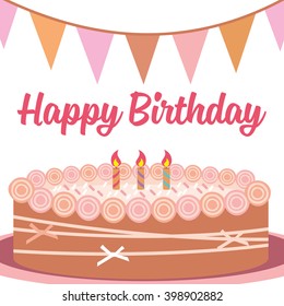  Happy birthday card. Birthday cake. Colorful birthday. Vector Illustration