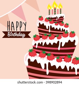  Happy birthday card. Birthday cake. Colorful birthday. Vector Illustration