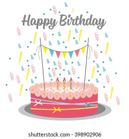  Happy birthday card. Birthday cake. Colorful birthday. Vector Illustration