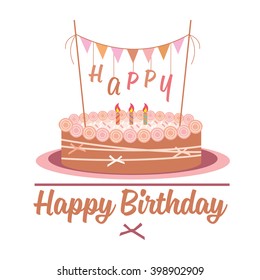  Happy birthday card. Birthday cake. Colorful birthday. Vector Illustration