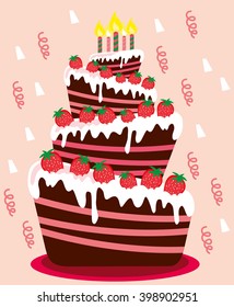  Happy birthday card. Birthday cake. Colorful birthday. Vector Illustration